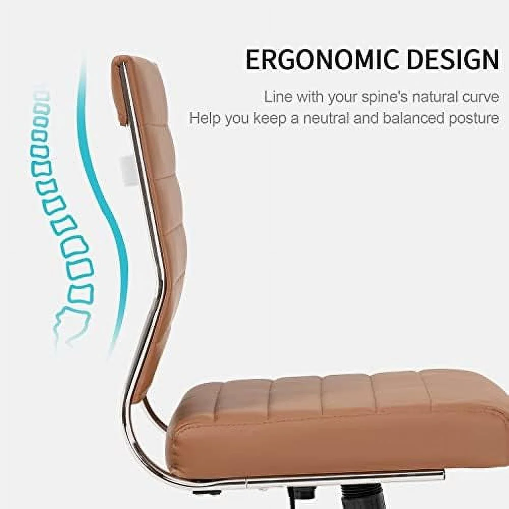 CKPFVY Armless Office Chair  Leather Modern Desk Chair Swivel Task Chair  Small Conference Room Chairs Ribbed Computer Chair Without Arms.