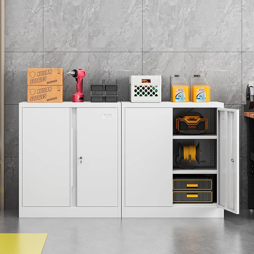 JYHOME Metal  Cabinet  Garage  Cabinet with Doors and 2 Adjustable Shelves  36" Black File Cabinet  Locking Cabinet for Home Garage Office School(Black  36 inch)