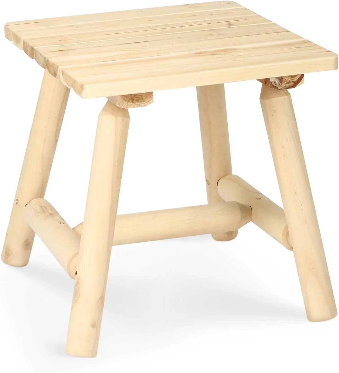 HOMEDIARY Wooden Adirondack Log Side Table, Cedar Wood Outdoor Square End Table w/Slatted Tabletop, Oversize 19.5” Indoor Outdoor Patio Side Coffee Table for Garden Patio Backyard Porch, Natural