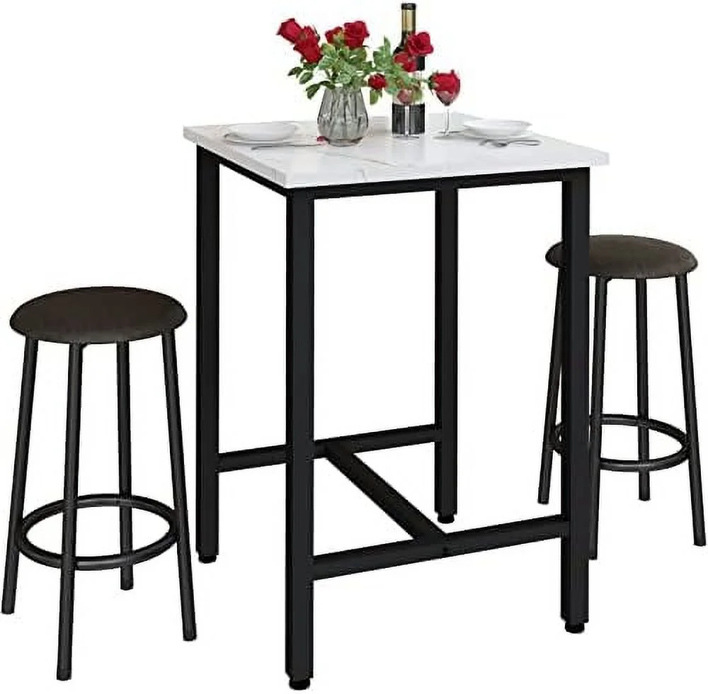 HYHBIBOOM 3-Pieces  Table and Chairs Set  Kitchen Dining  Height Table with 2  Stools  Modern Bistro Pub Table Breakfast Square  Table Small Space for Kitchen  Living Room  Party Room  Wh