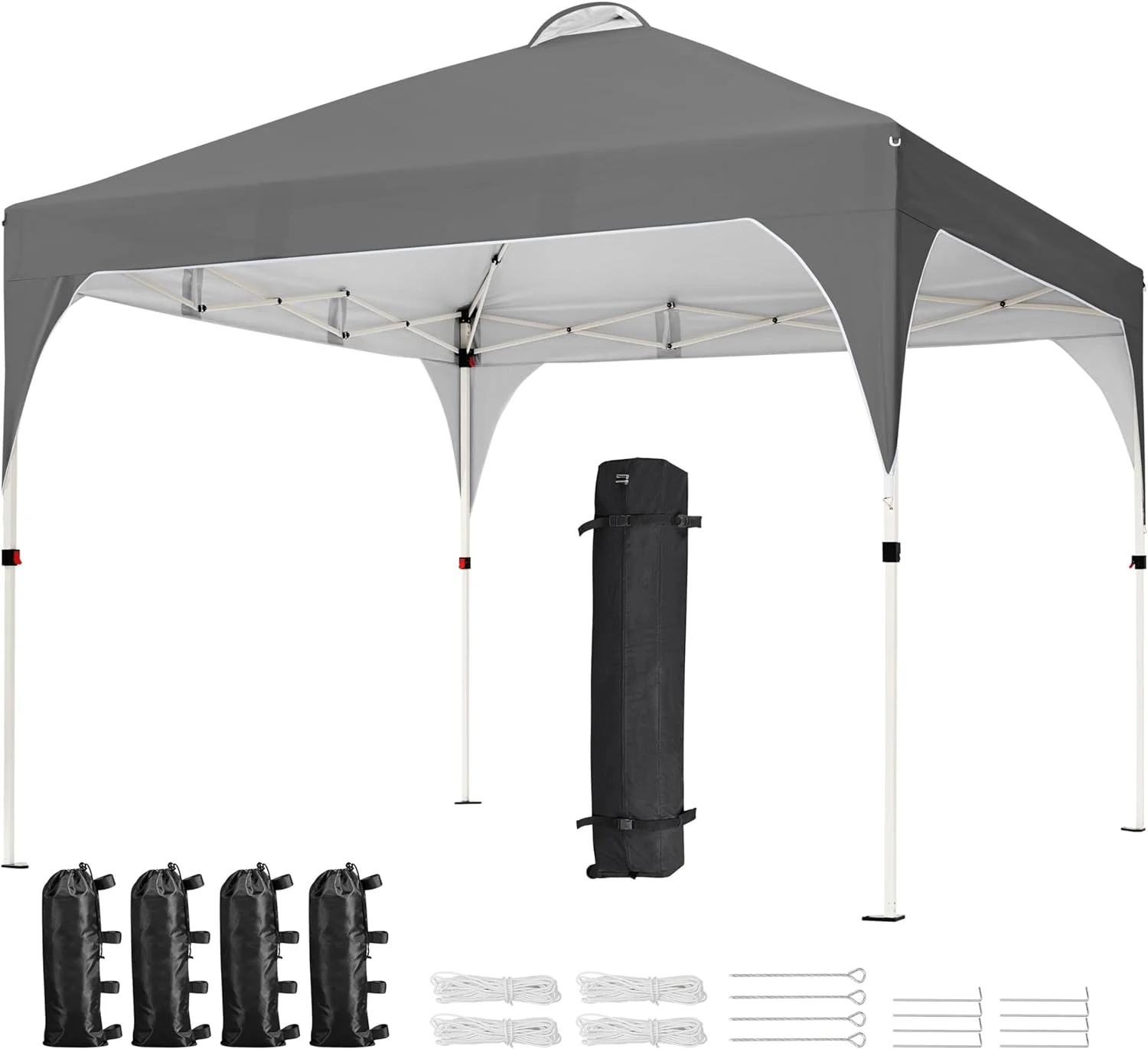 Yaheetech 10x10 Pop Up Canopy Tent with Vent, Easy Set Up Tent, Instant Sun Shelter Canopy with Wheeled Bag, 4 Sandbags, 12 Stakes & 4 Ropes, for Parties, Beach, Outdoor, Dark Gray