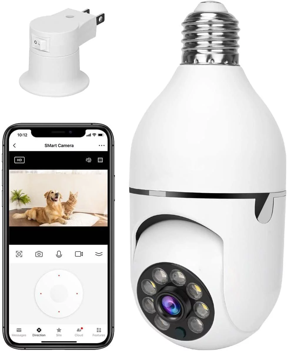 Light Bulb Camera, 3.0MP Wireless 2.4 GHz WiFi Security Camera, Tuya App, 360 PTZ Night Vision, Human Motion Detection & Alarm