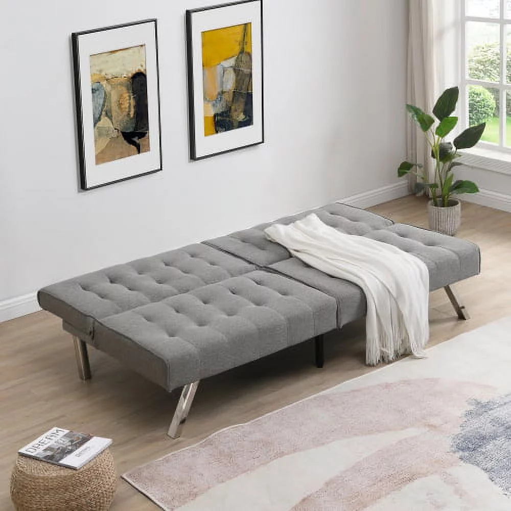 DremFaryoyo WOOD FRAME  STAINLESS LEG  FUTON  SOFA BED GREY