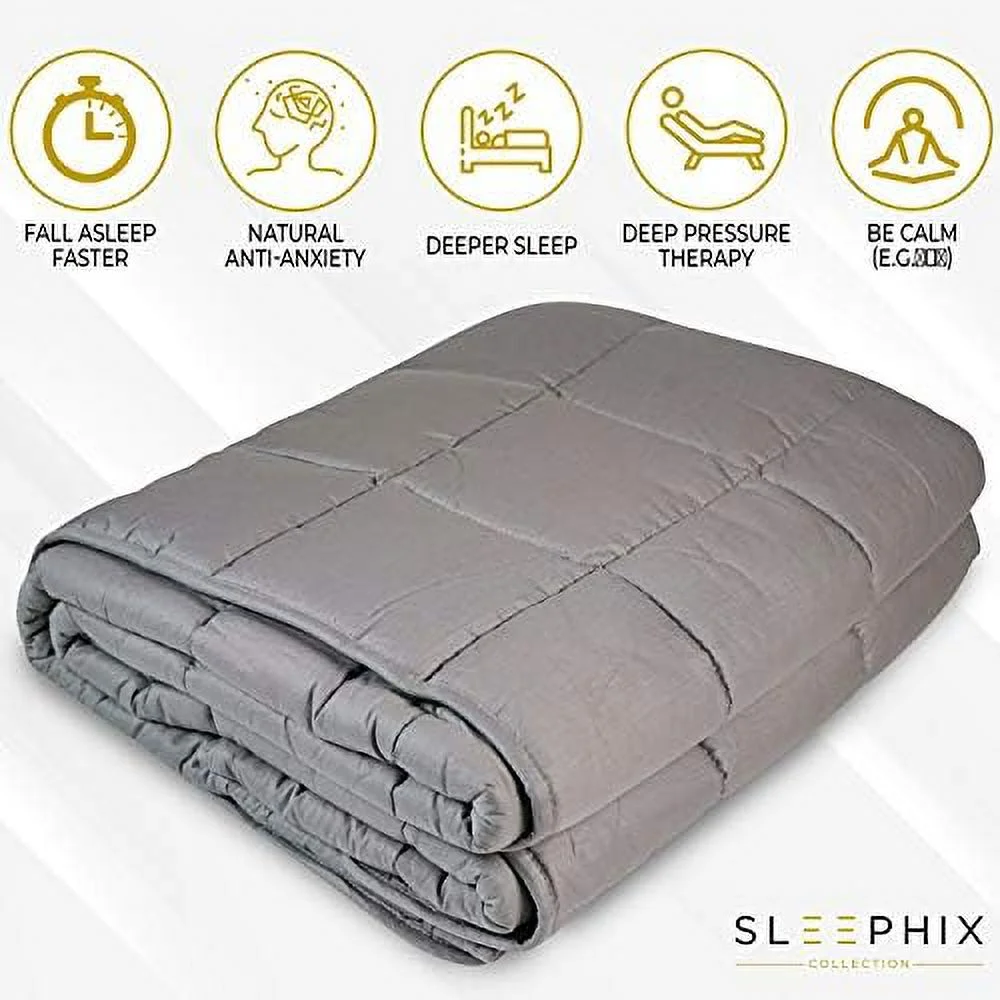 Weighted Blanket 15Lbs - Full Queen Size - Improve Deep Sleep - Soft Cotton Shell With Glass Bead Fill - Deep Touch Stimulation - For Adults & Children (Grey, 48