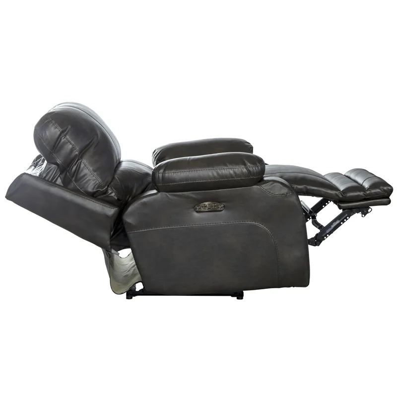 Bowery Hill Power Lay Flat Recliner with Power Headrest in Gray Faux Leather