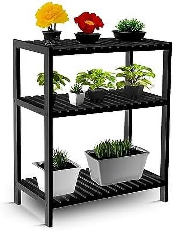 JYHOME Ladder   4-Tier Wooden Plant Shelves  Rustic Flower Display Rack  Freestanding  Rack  Indoor Flowerpot Stand Ladder Bookshelf  Room  Office  Bedroom  Balcony (Brown)