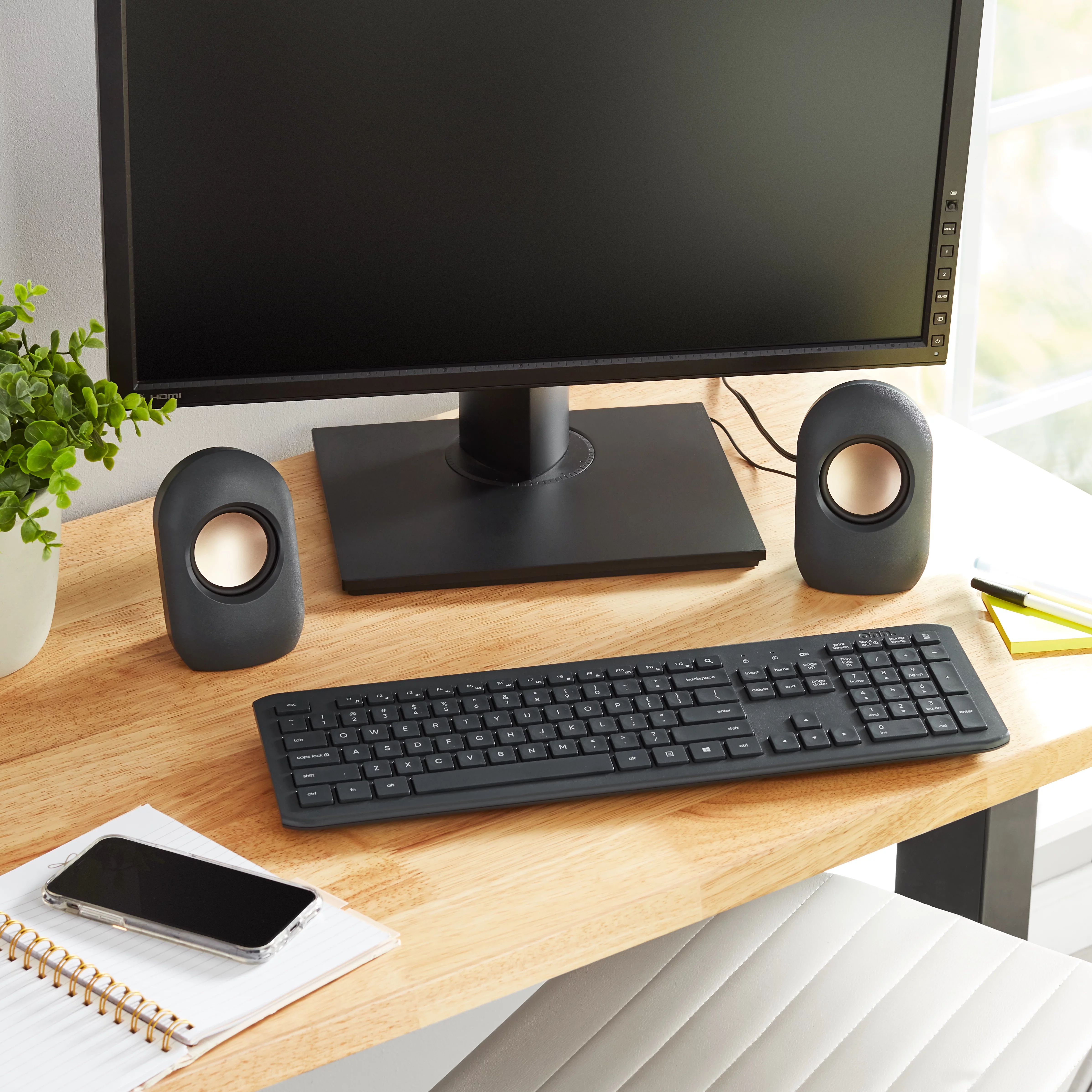 onn. Stereo Speaker with Volume Controls, 3.6 ft 3.5mm Aux with USB Power Cable