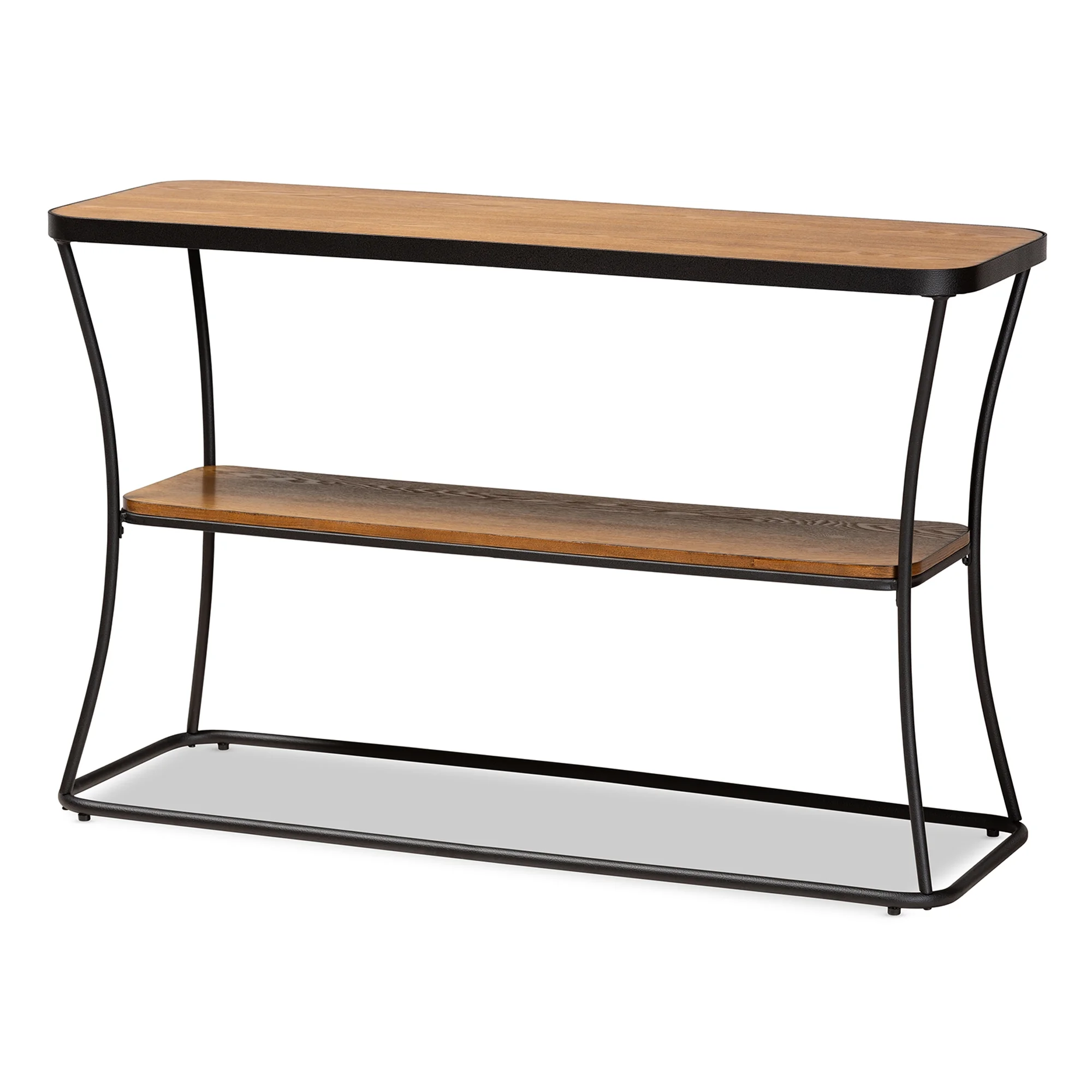 Baxton Studio Akram Rustic Industrial Walnut Brown Finished Wood and Black Finished Metal Console Table