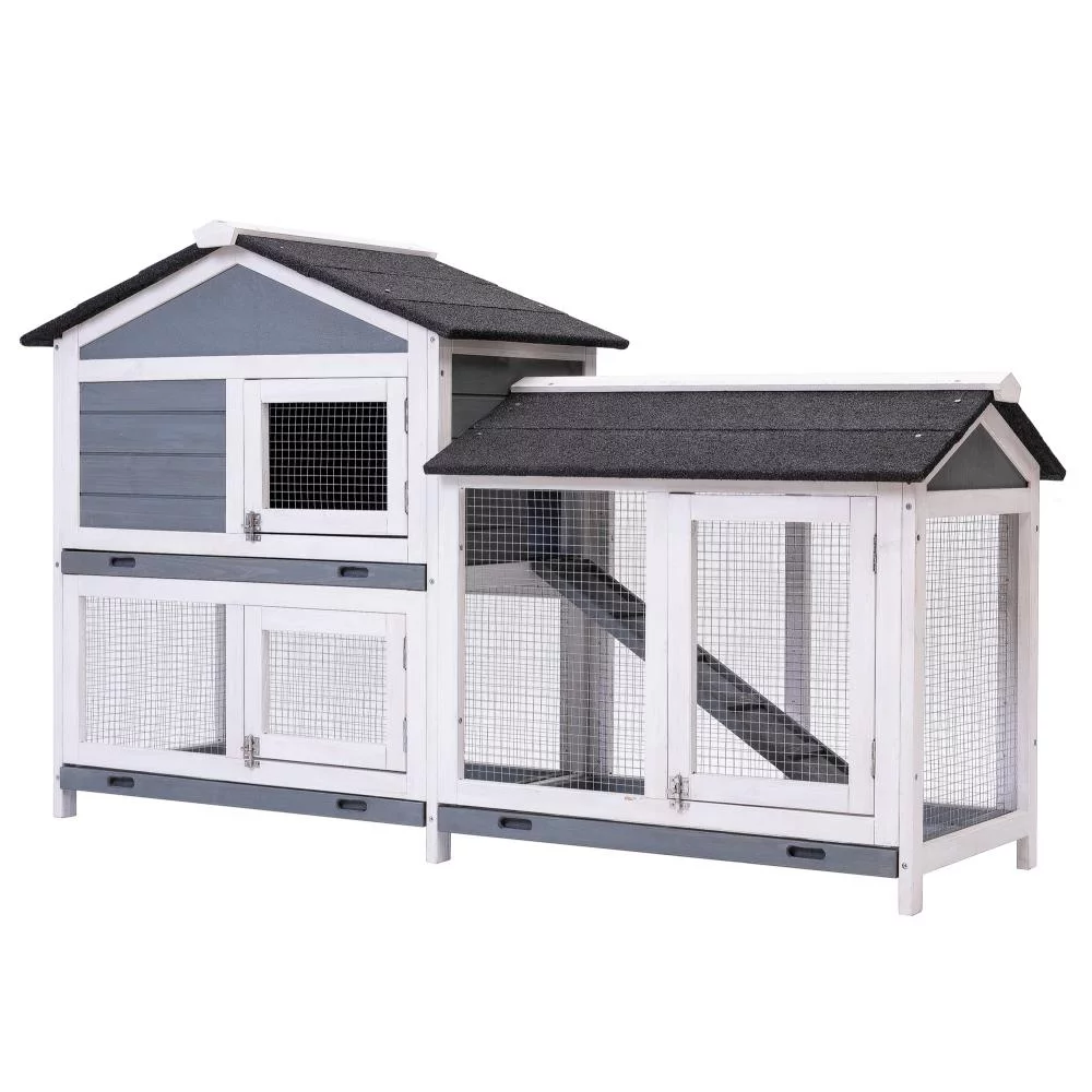 Fooing Chicken Coop Large Wooden Outdoor Bunny Rabbit Hutch Hen Cage with Ventilation Door, Removable Tray & Ramp Garden Backyard Pet House Chicken Nesting Box