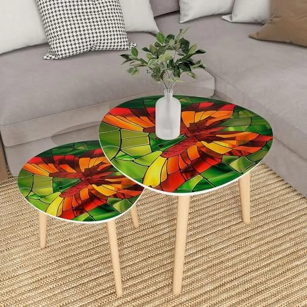 CHDEUSL Small Coffee Nesting  an Multi Color Stained Glass Triangle End  Center   Modern   Room Bedroom Balcony