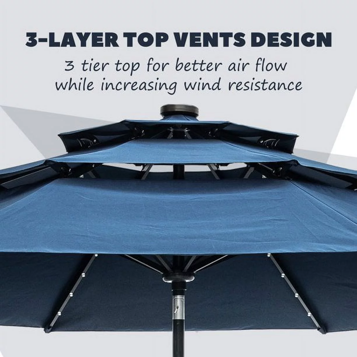 Autlaycil 10Ft 3 Tiers Patio Umbrellas Solar 40 LED Lighted Umbrella with 8 Ribs Patio Table Umbrella, Blue