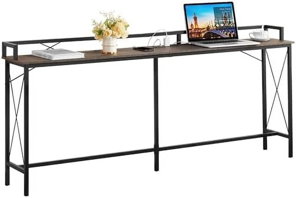 HYHBIBOOM Couch Side & Console  with 2 Outlets and USB Ports  70.9 Inches  Brown