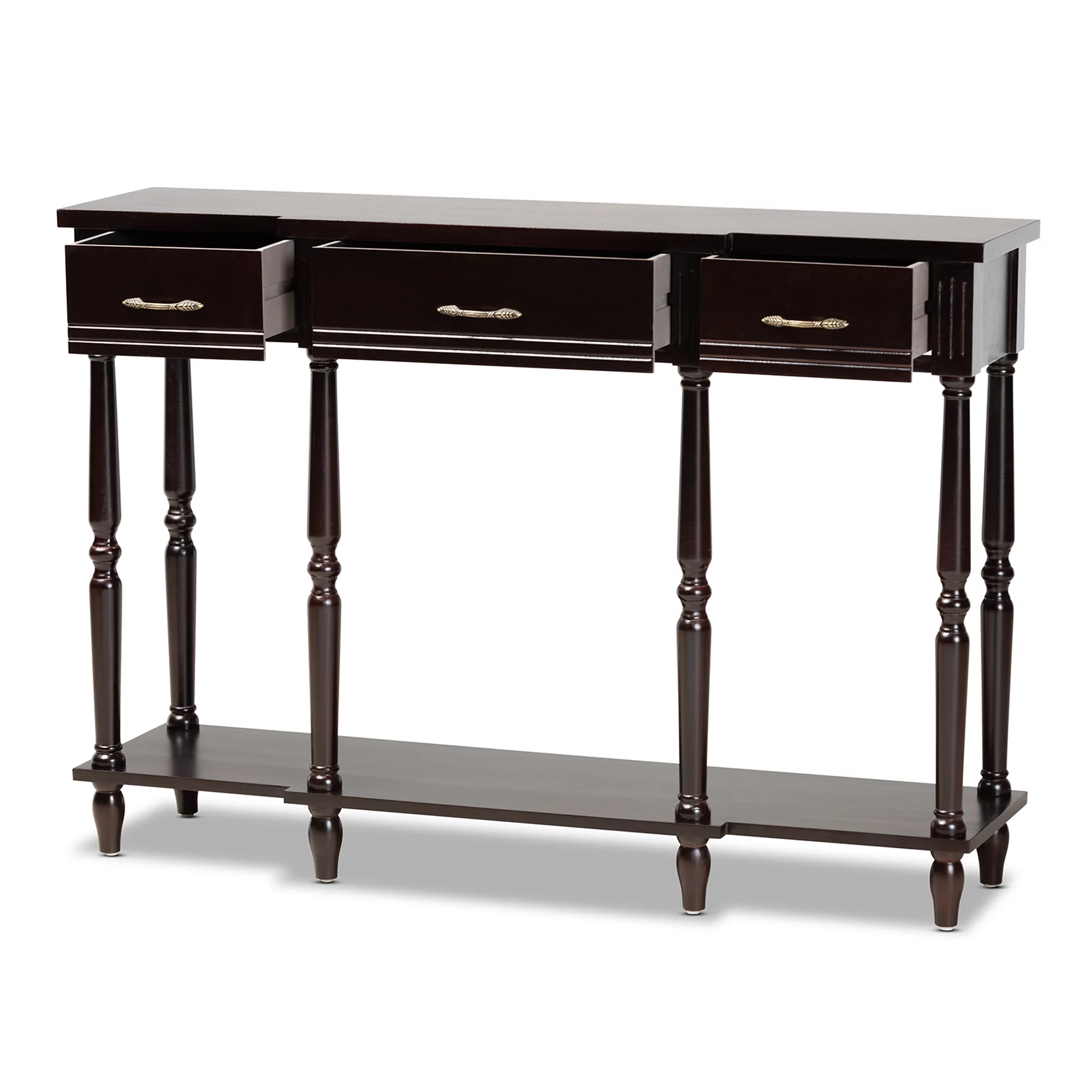 Baxton Studio Hallan Traditional Wood 3 Drawer Console Table, Dark Brown