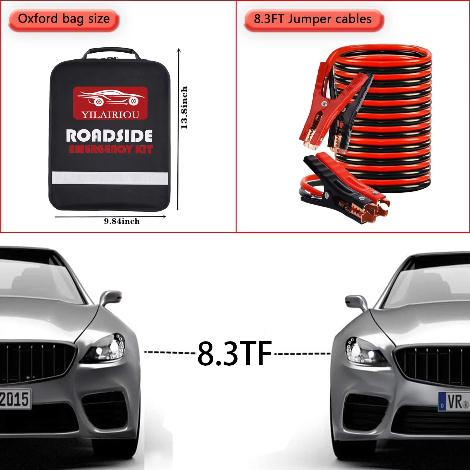 YILAIRIOU Car Emergency Roadside Kit - Auto Vehicle Safety Road Side Assistance Kits Jumper Cables Set