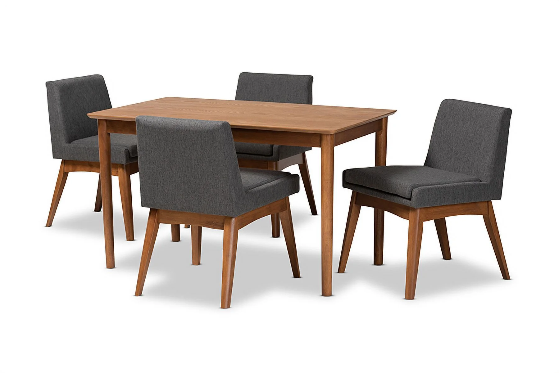 Baxton Studio Nexus Mid-Century Modern Dark Grey Fabric Upholstered and Walnut Brown Finished Wood 5-Piece Dining Set