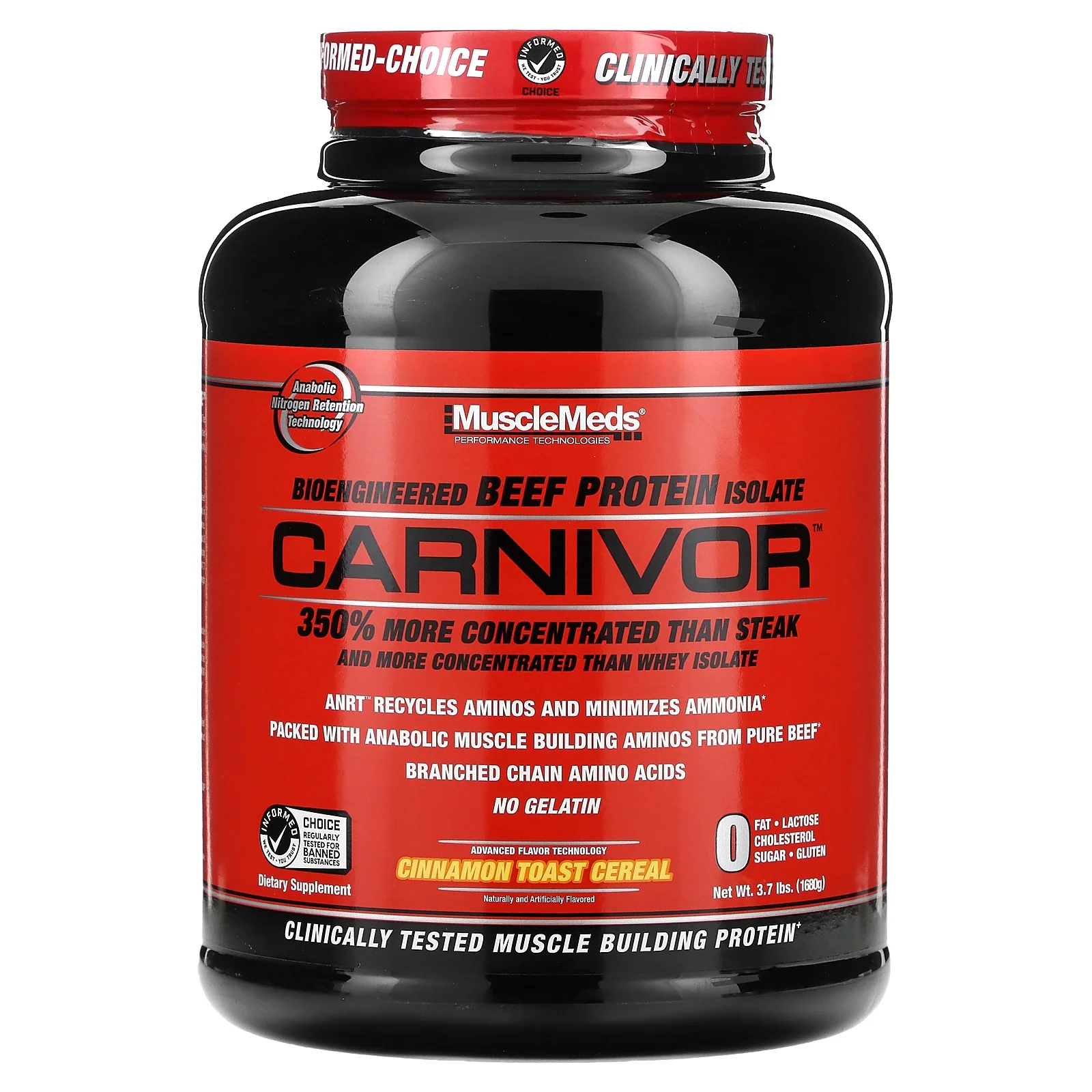 MuscleMeds Carnivor, Bioengineered Beef Protein Isolate, Cinnamon Toast Cereal, 3.7 lbs (1,680 g)