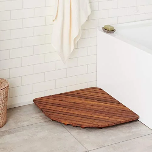 Bare Decor Dania Corner Shower Spa Mat, 24 by 24-Inch, Solid Teak Wood and Oiled Finish
