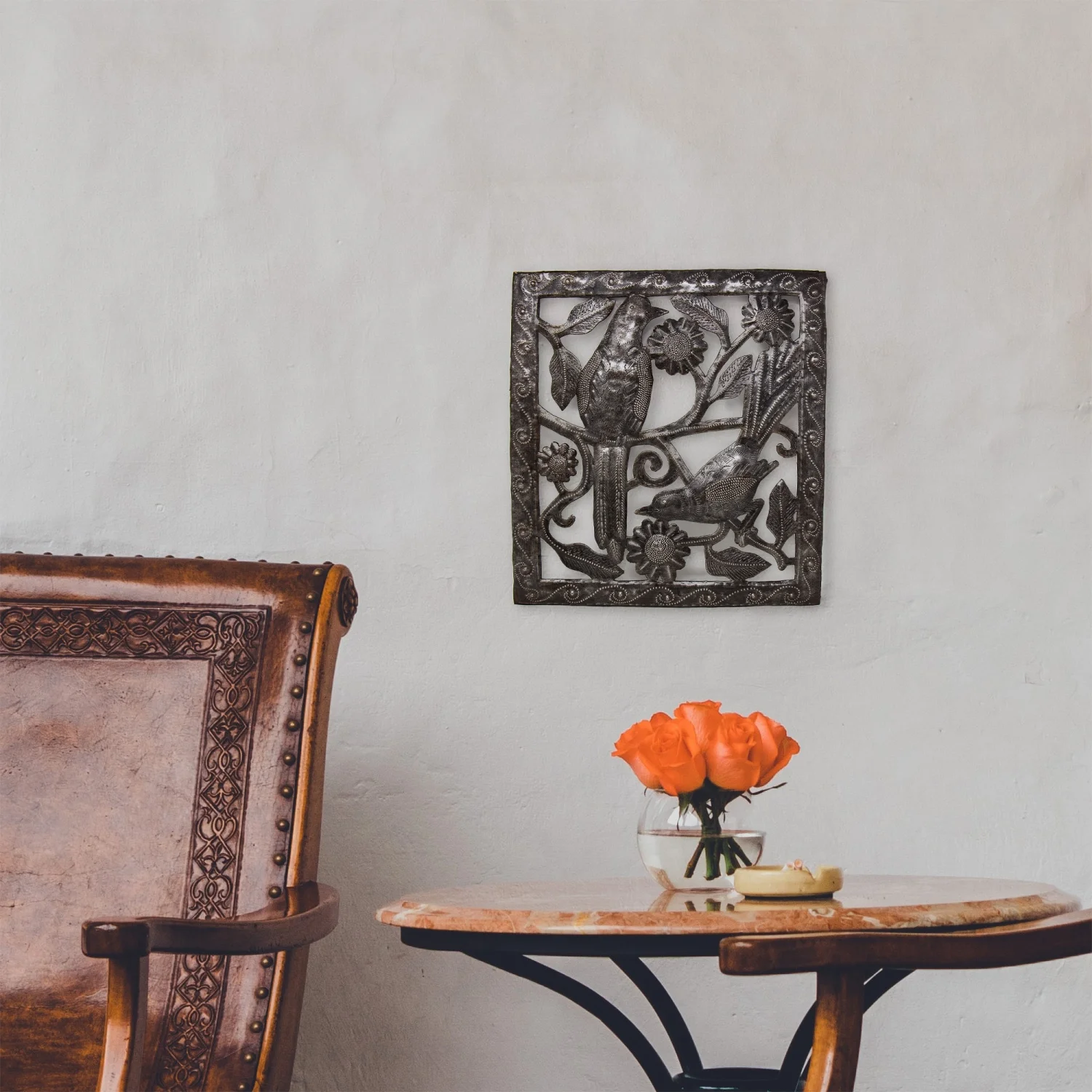 Two Birds Ringed Haitian Steel Drum Square Wall Art