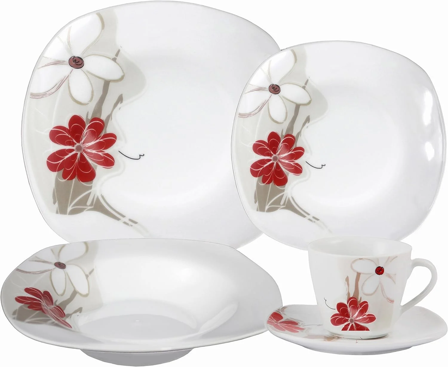 Lorenzo Import Porcelain 20-Piece Square Dinnerware Set Service For 4, Red