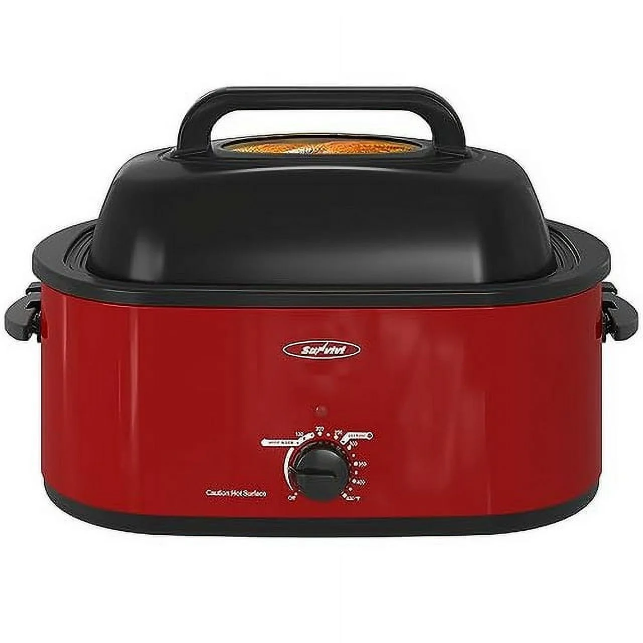 Sunvivi 22 Quart Electric Turkey Roaster Oven with Visible Glass Lid,Removable Pan & Rack, Stainless Steel,Red