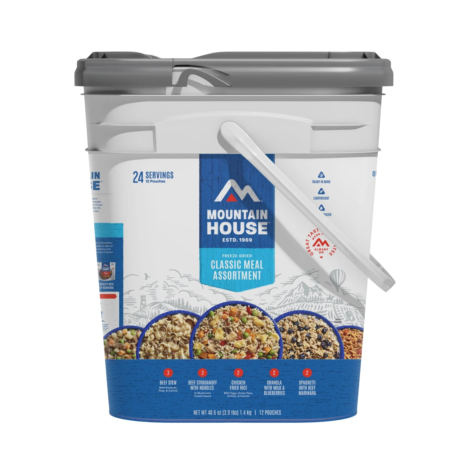 Mountain House Classic Bucket | Freeze Dried Backpacking & Camping Food | 24 Servings (0081635A)