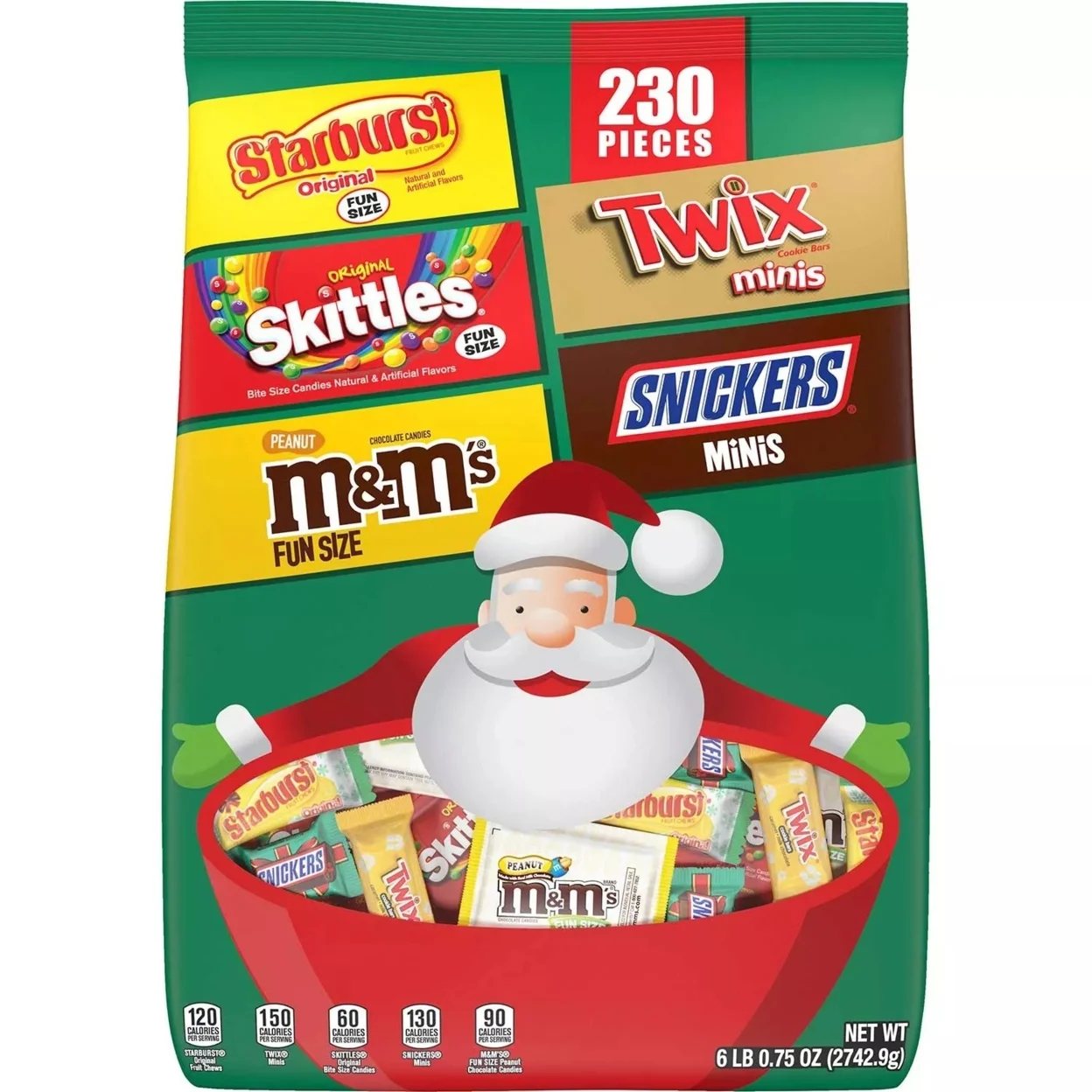 Snickers, Skittles, Twix, Starburst, M&M's Peanut Christmas Candy (230 Count)
