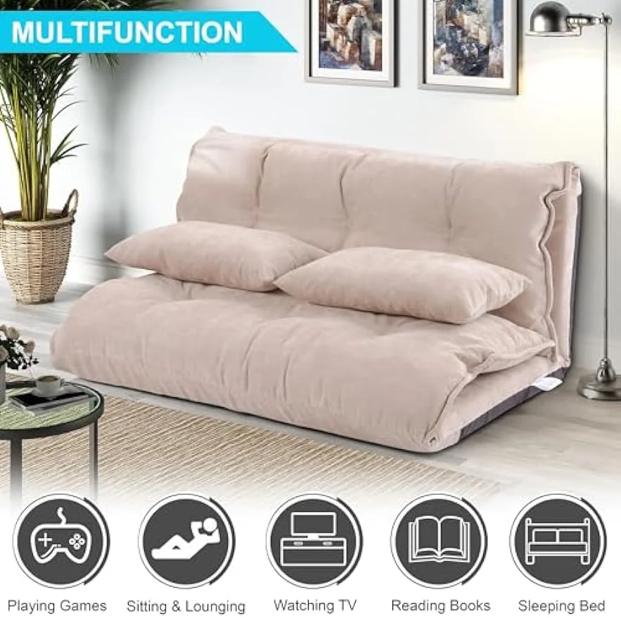Lazy Sofa Adjustable Folding Futon Sofa Video Gaming Sofa with Two Pillows