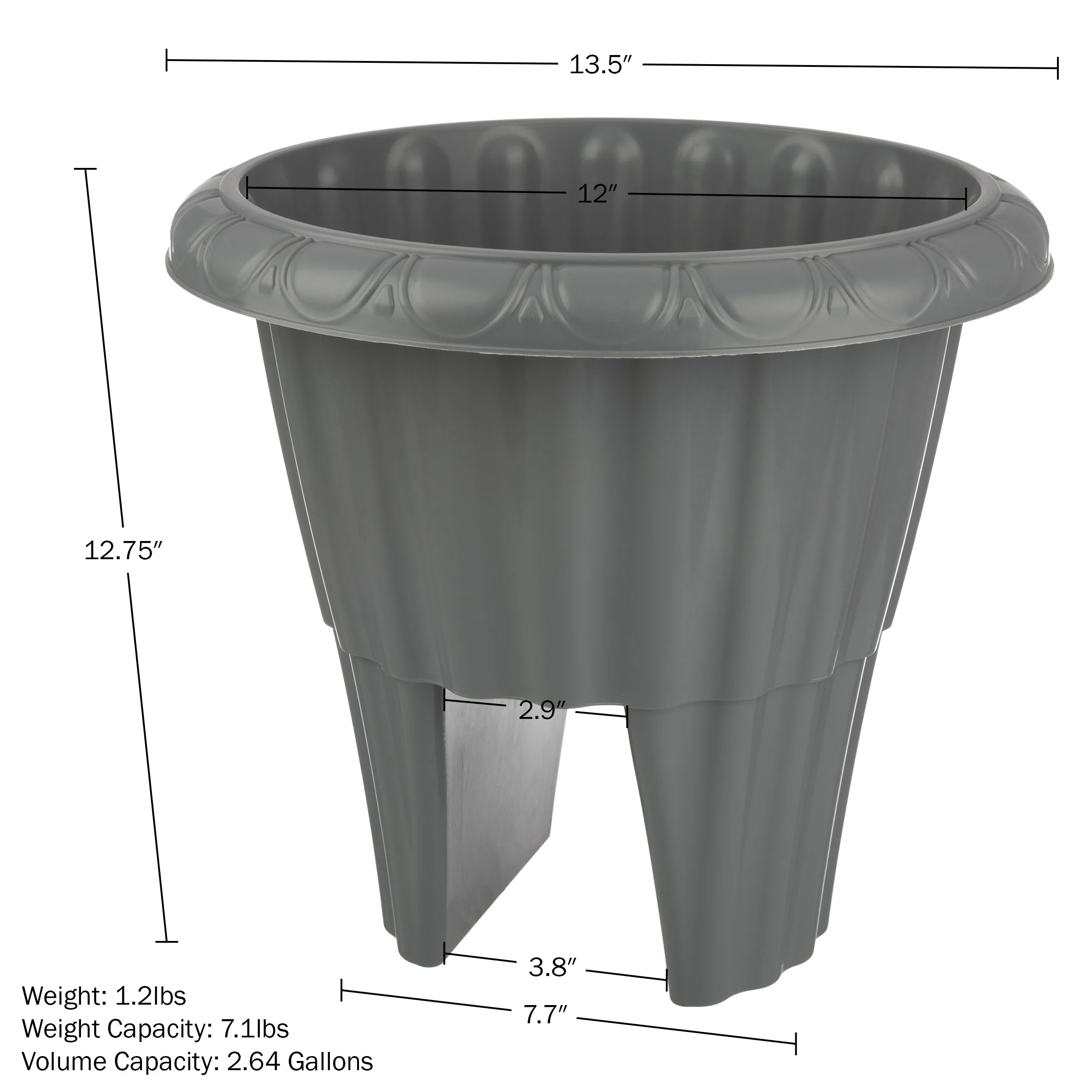 Pure Garden 13.5in Plastic Railing Planter - 2.6- Gal Outdoor Flower Pot, Gray