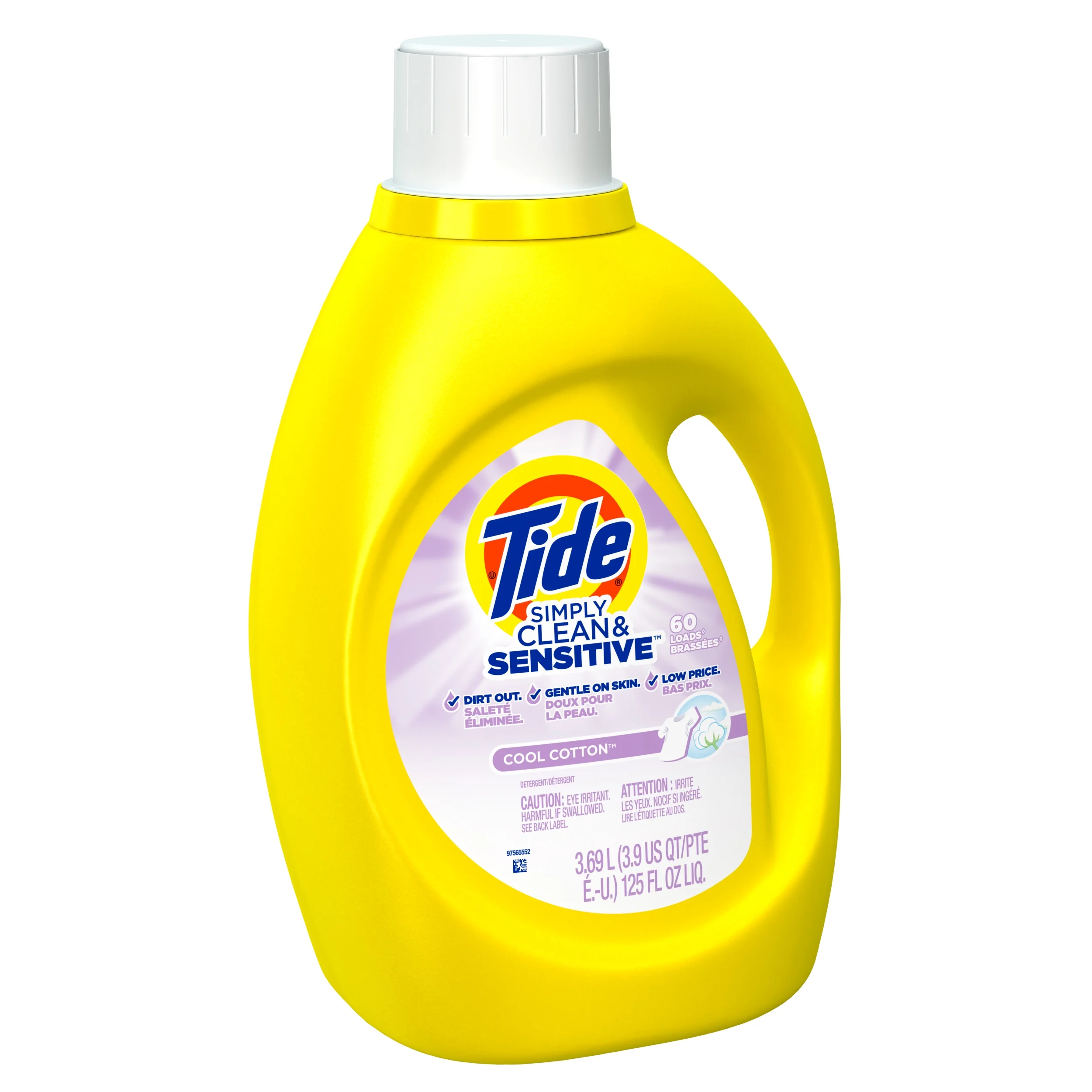 Tide Simply Clean & Sensitive HE Liquid Laundry Detergent, Cool Cotton Scent, 60 Loads 125 Oz