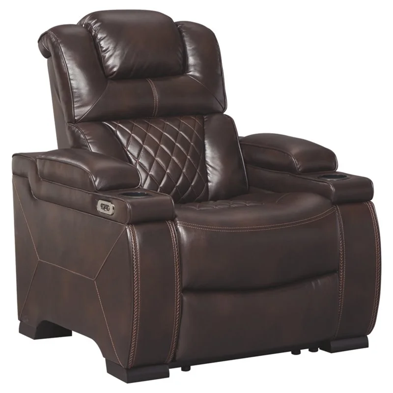 Bowery Hill Contemporary Fabric Power Recliner in Chocolate Finish