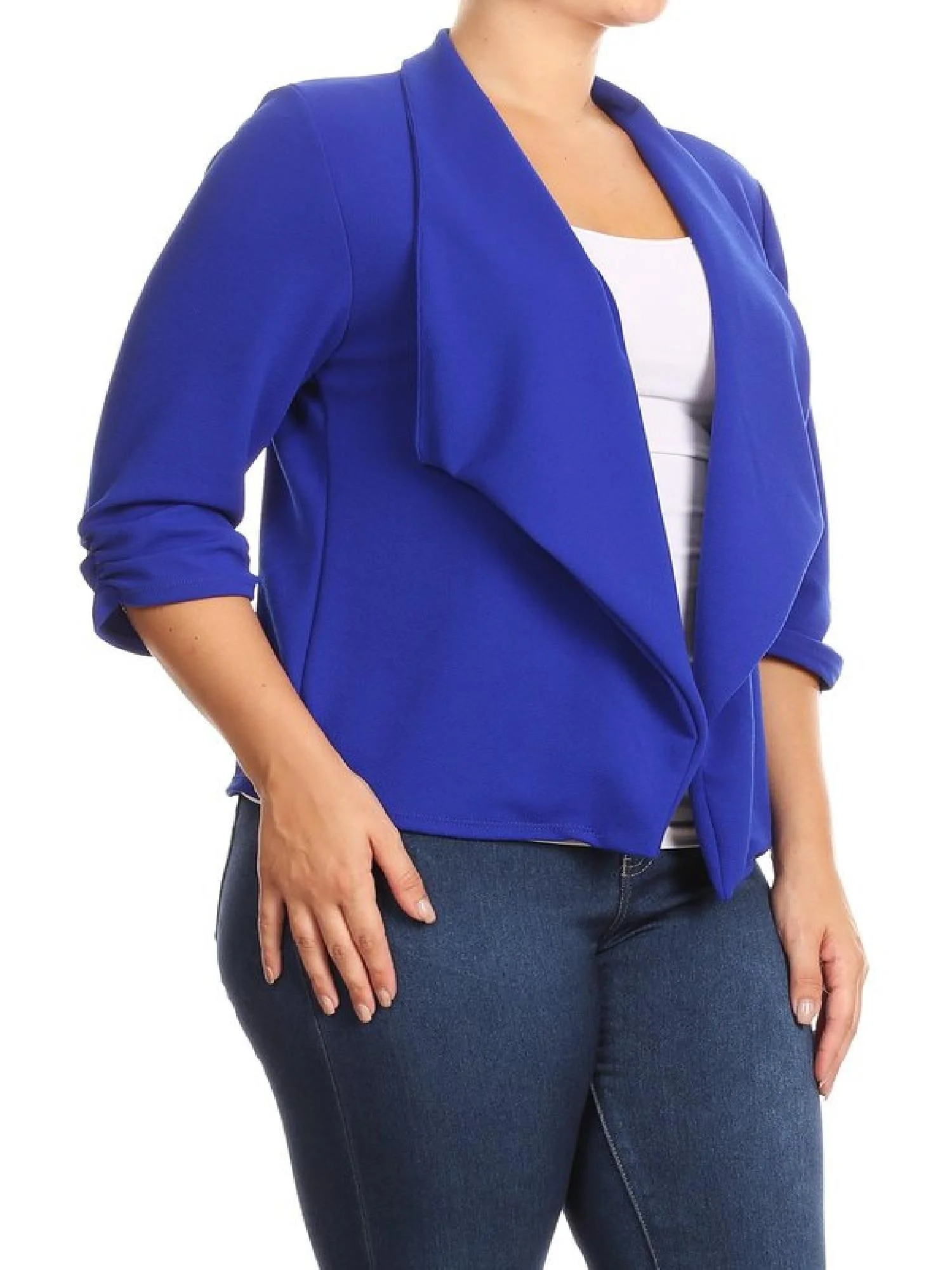 Women's Plus Size Casual 3/4 Sleeve Office Work Blazer Jacket