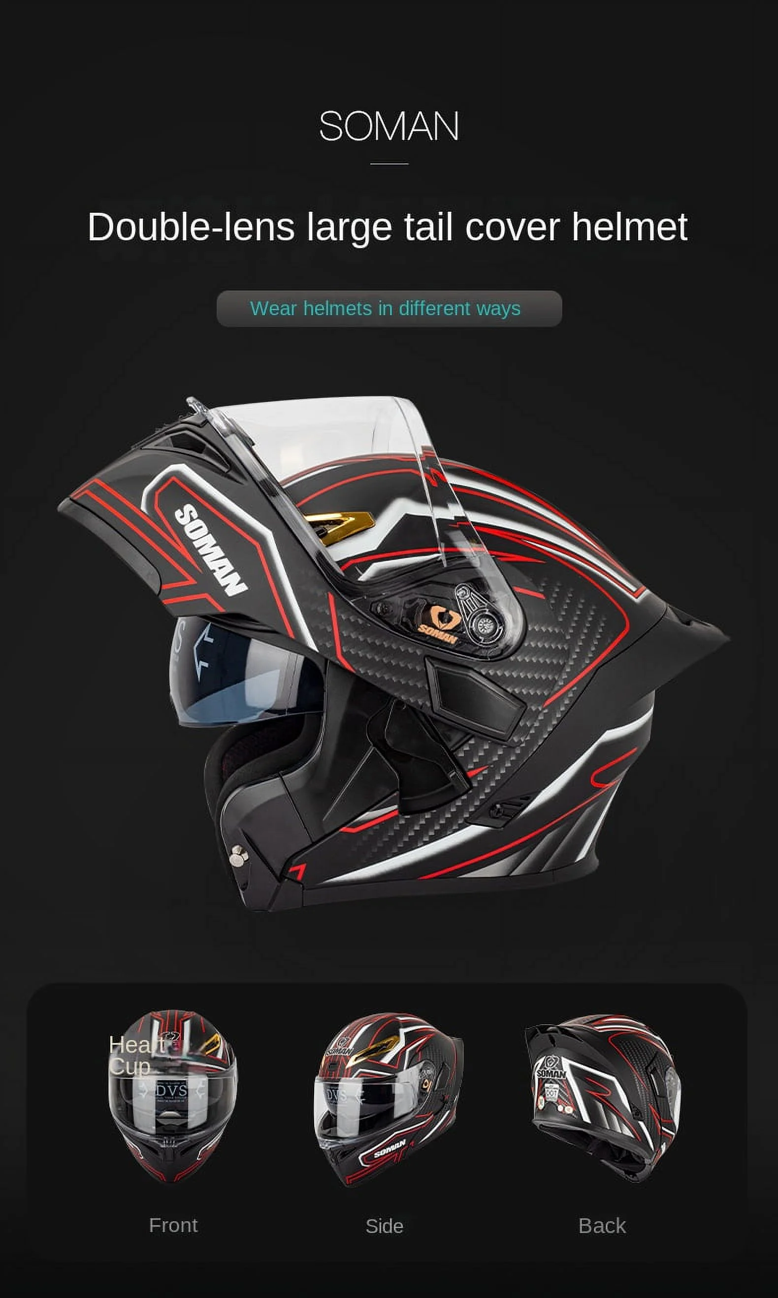 System Helmet Motorcycle Helmet Flip-Up Helmet Full Face Helmet Men Women Full Helmet Sun Visor Black Helmet DOT/ECE Approved Breathable Sun Protection Matte Black