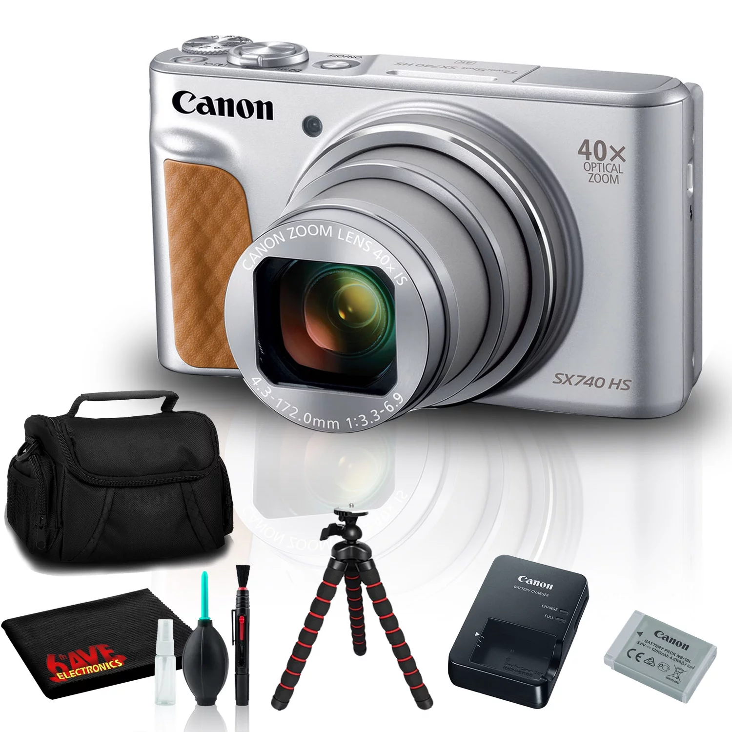 Canon PowerShot SX740 HS Silver Digital Camera - International Model with Carry Case & Tripod Included