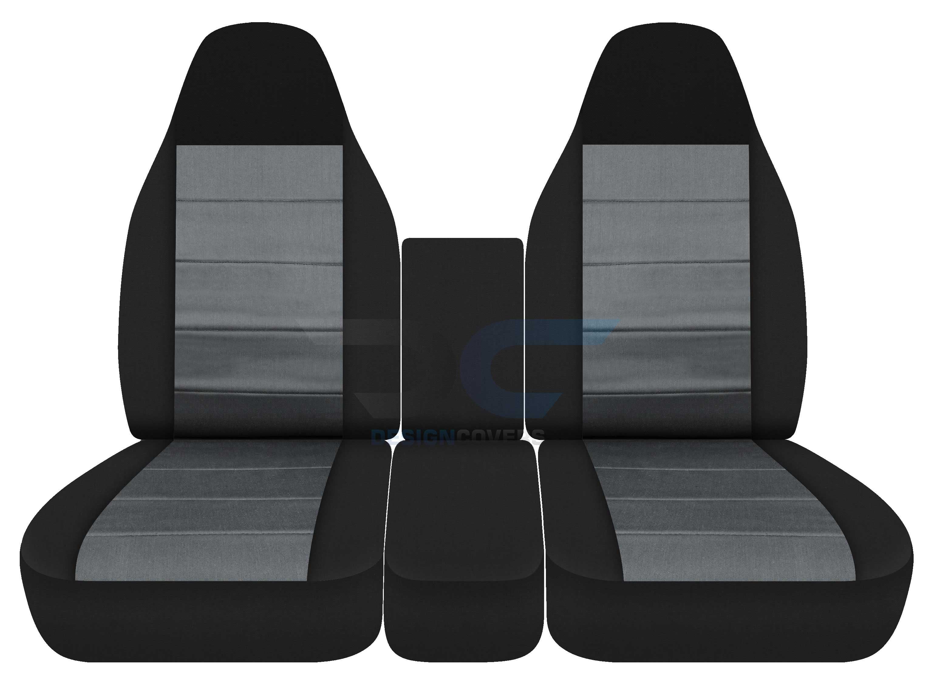 T433-Designcovers Fits 1993-1998 Ford F-150 Velour Truck Seat Covers (Front 40/20/40 Split Bench)with Console Cover:Black & Charcoal