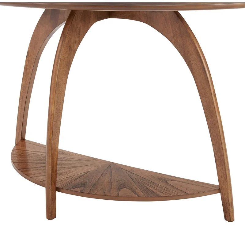 Bowery Hill Half-Moon Wood Sofa Console Table in Warm Nutmeg Brown