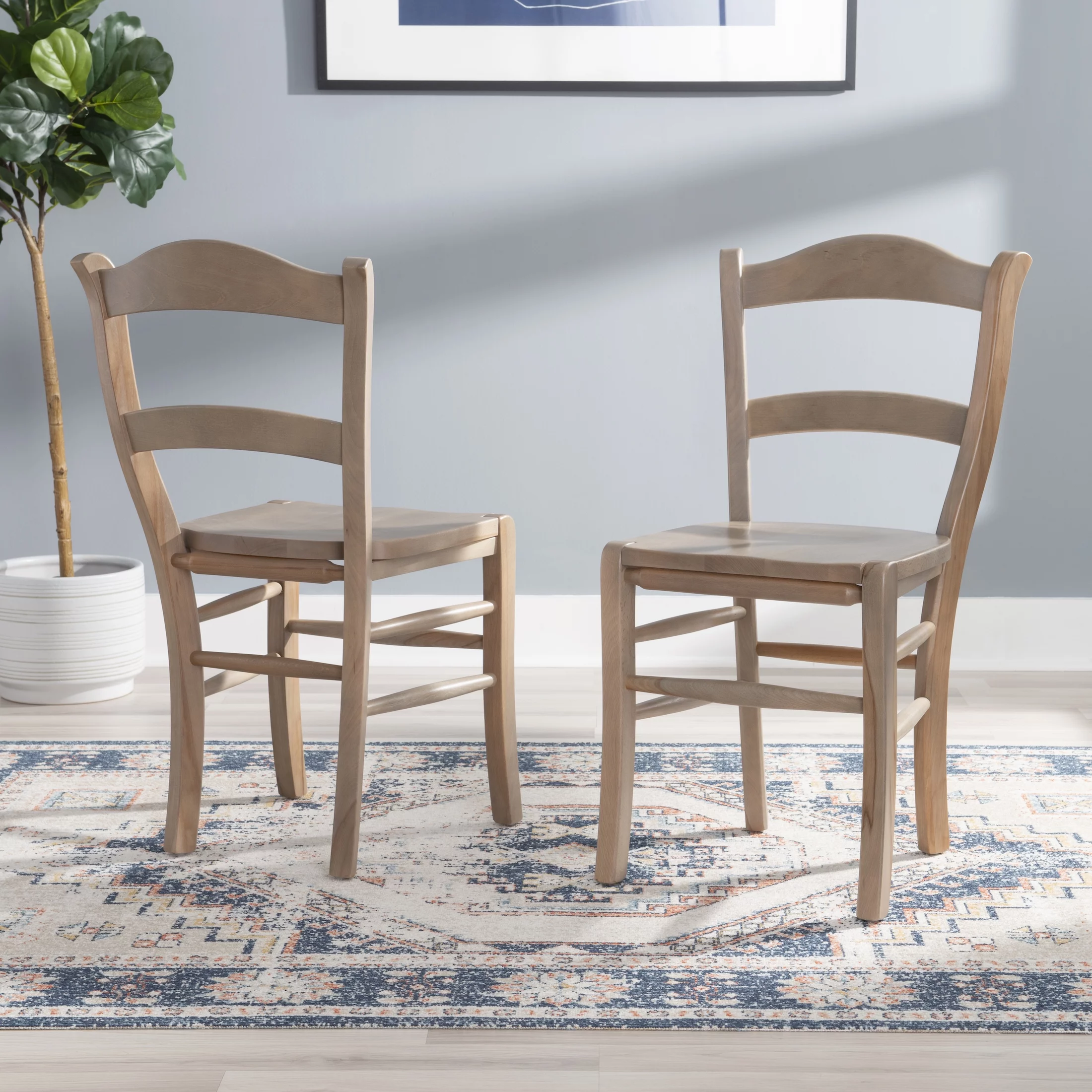 Linon Lantana Wood Dining Side Accent Chair, Set of 2, Natural
