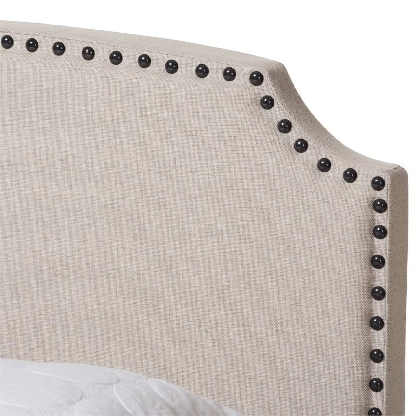 Bowery Hill Nailhead Upholstered Queen Bed in Light Beige
