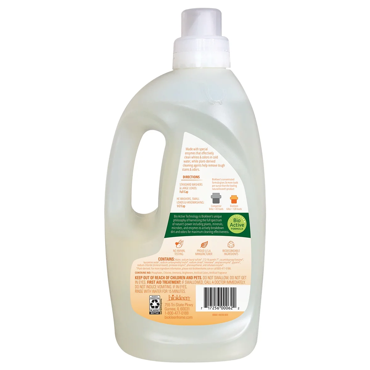 Biokleen Ultra Concentrated Cold Water Laundry Liquid, 64 fl oz, Citrus Scent (2 Pack) 256 Loads