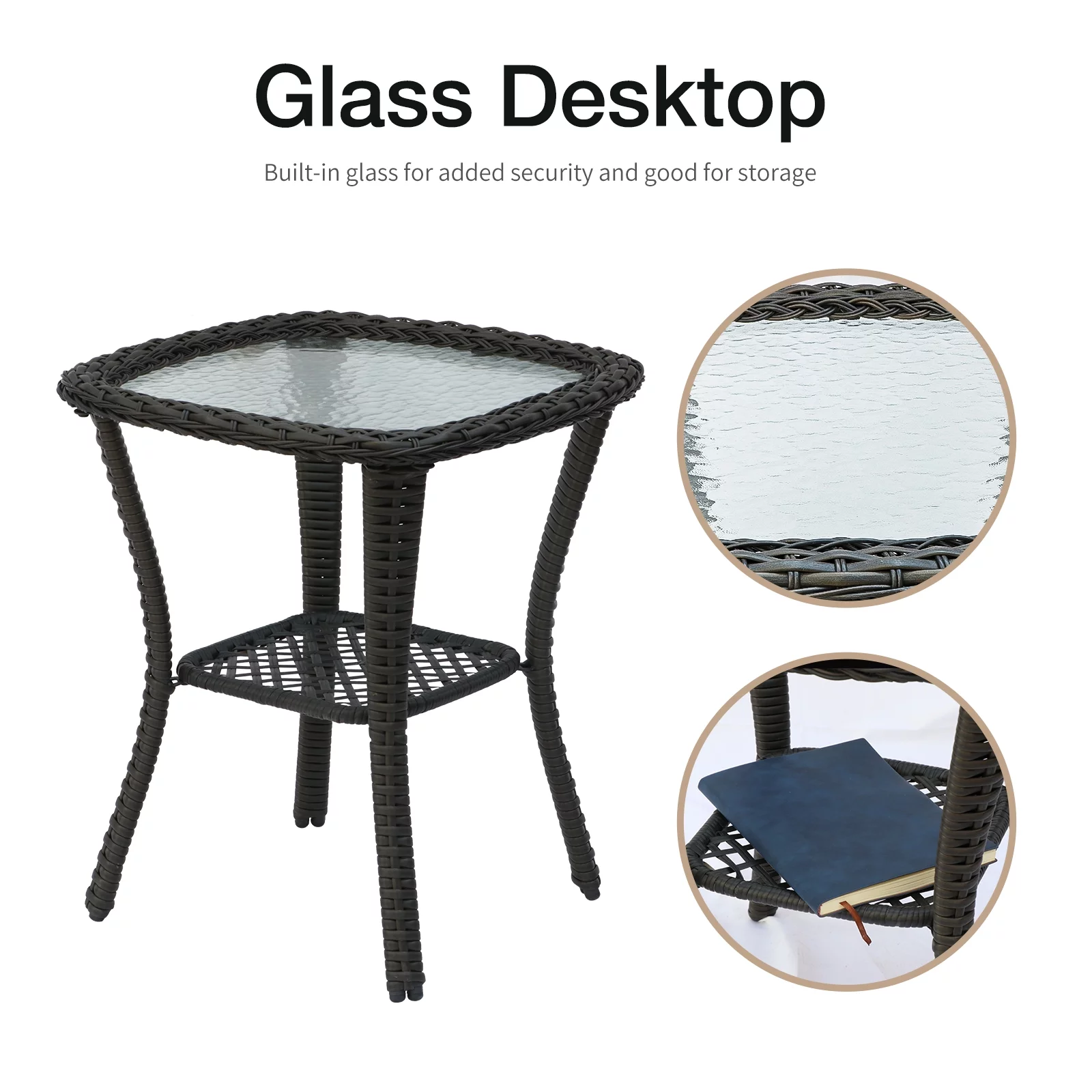 EURO SAKURA 3 PCS Outdoor Wicker Swivel Rocker Patio Set,360 Degree Swivel Rocking Rattan Chairs Patio Wicker Bistro Sets