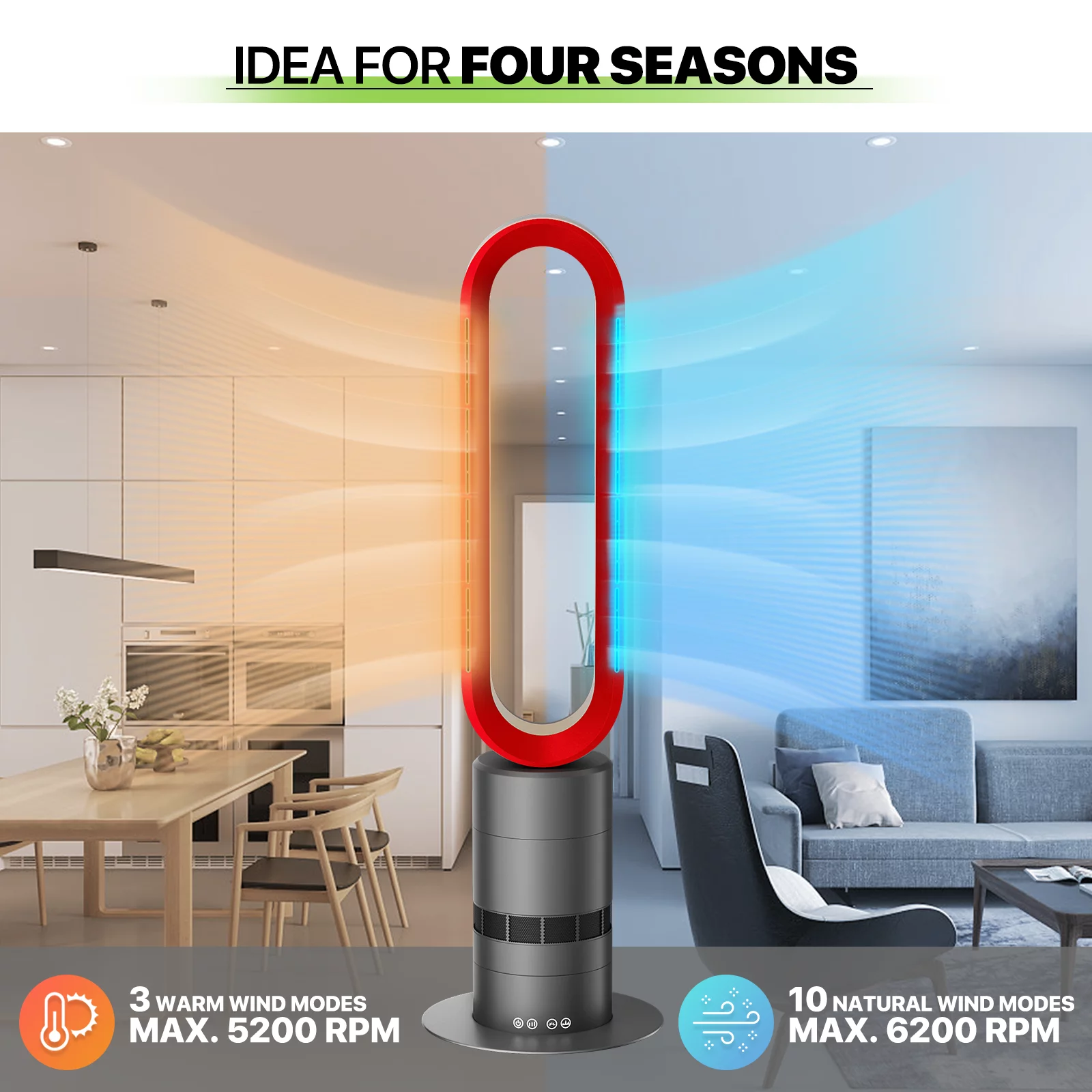 Magshion 2 in 1 Space Heater Bladeless Tower Fan, 31