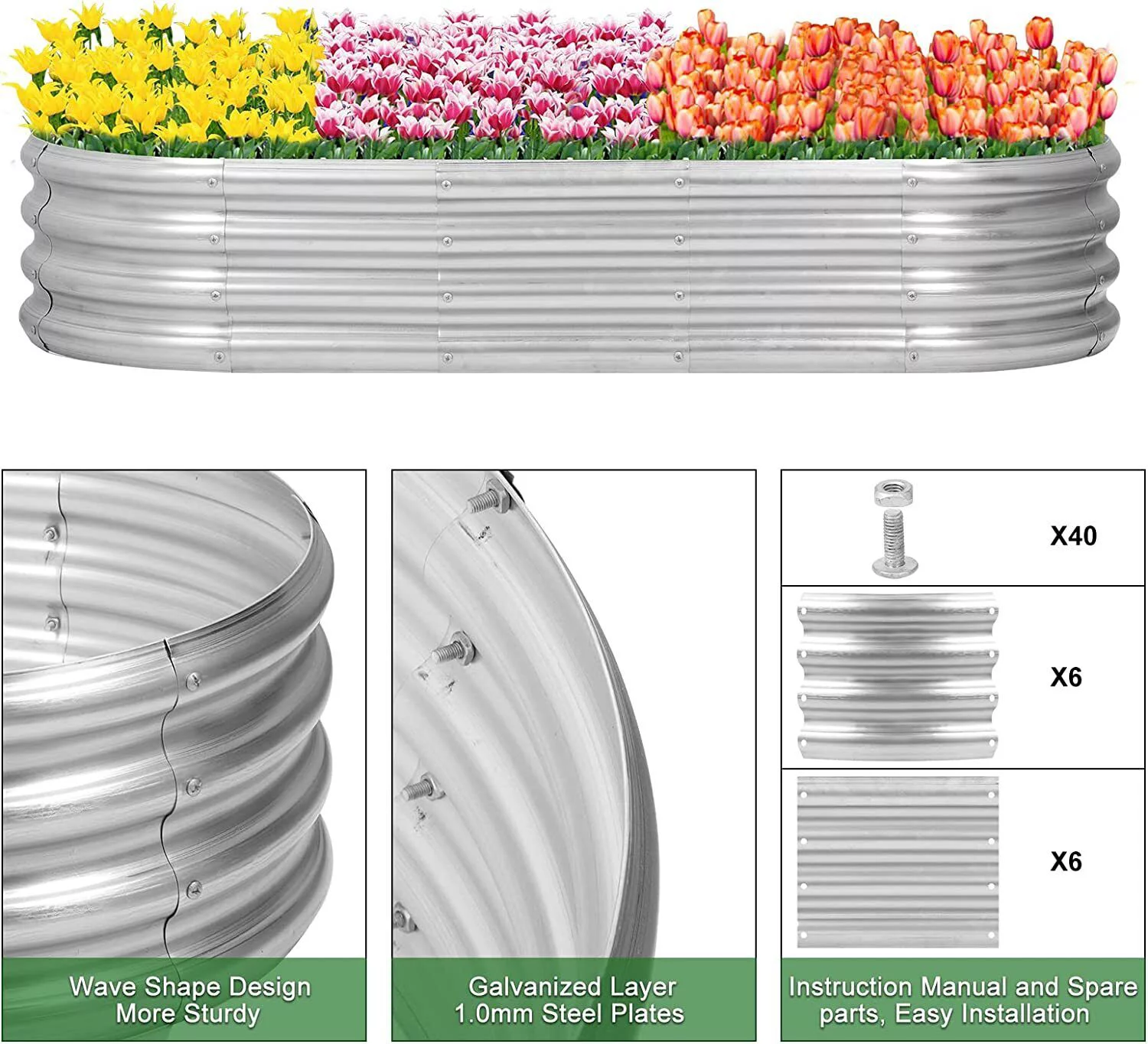 Galvanized Garden Yard Bed Elevated Raised Vegetables Flowers Planter
