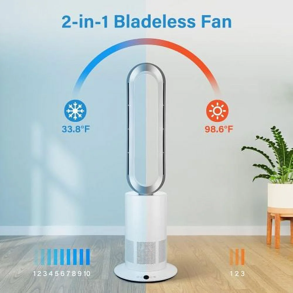 34 Inch Bladeless Tower Fan Heater and Fan Combo Oscillating Fan