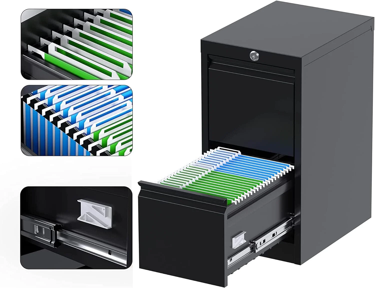 U-ToBe 2 Drawer Vertical File Cabinet,Locking Metal Vertical File Cabinet,Office Steel Vertical Filing Cabinet for Hanging Letter/Legal Folders,Assembly Required,Black,18