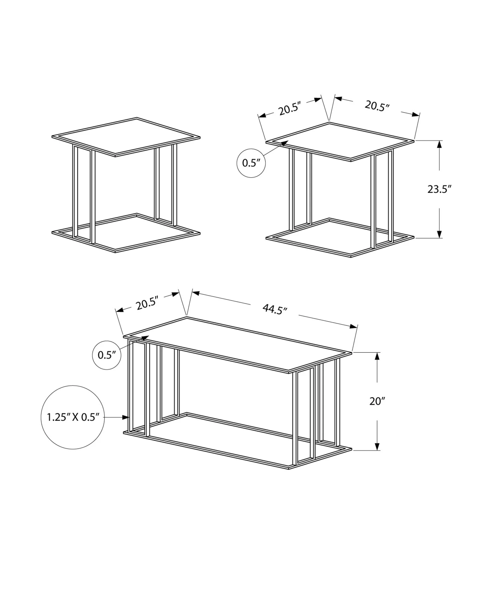 Table Set - 3Pcs Set, Dark Taupe, Black Metal