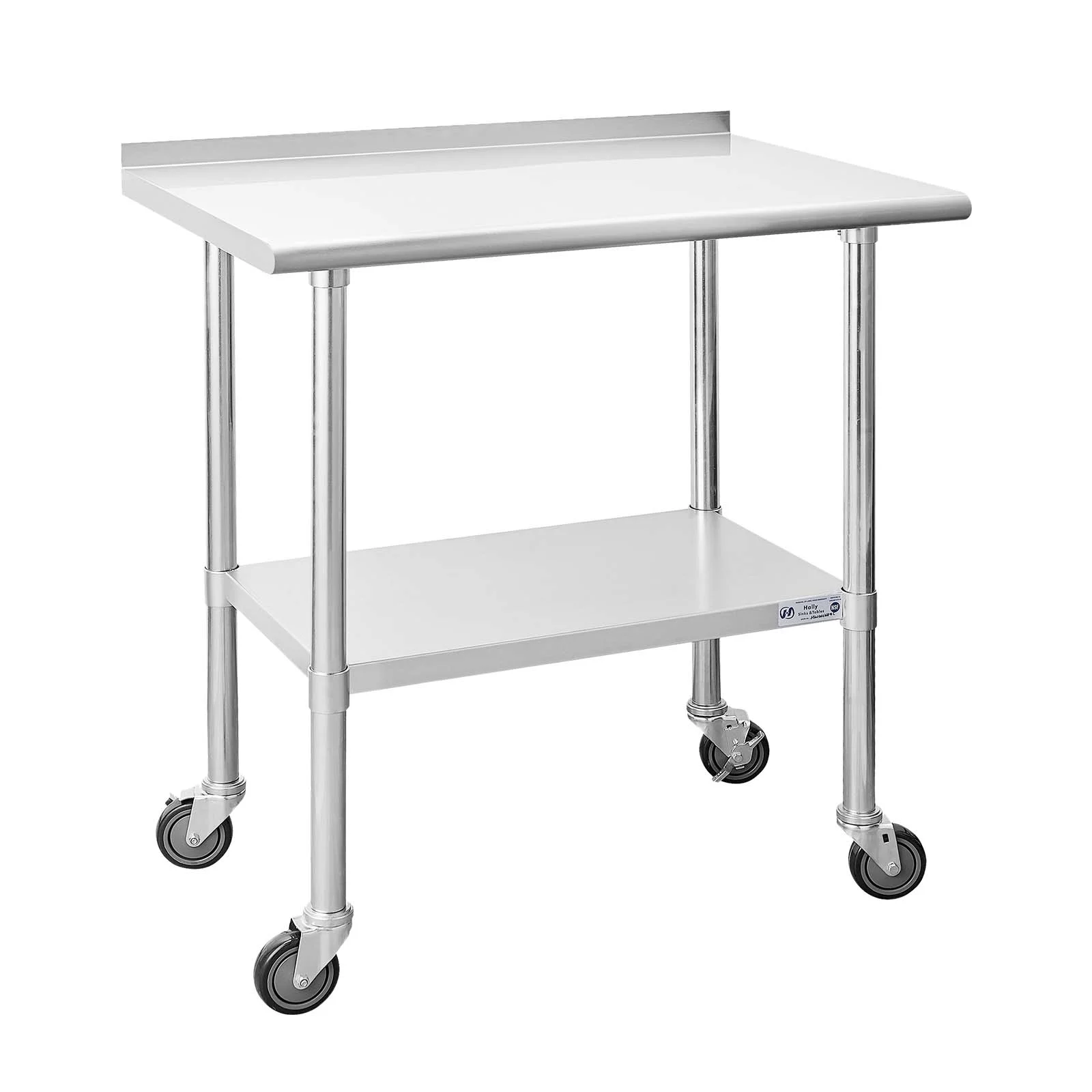 Stainless Steel Table for Prep & Work 24 x 30 Inches with Caster Wheels, NSF Commercial Heavy Duty Table with Undershelf and Backsplash for Restaurant, Home and Hotel