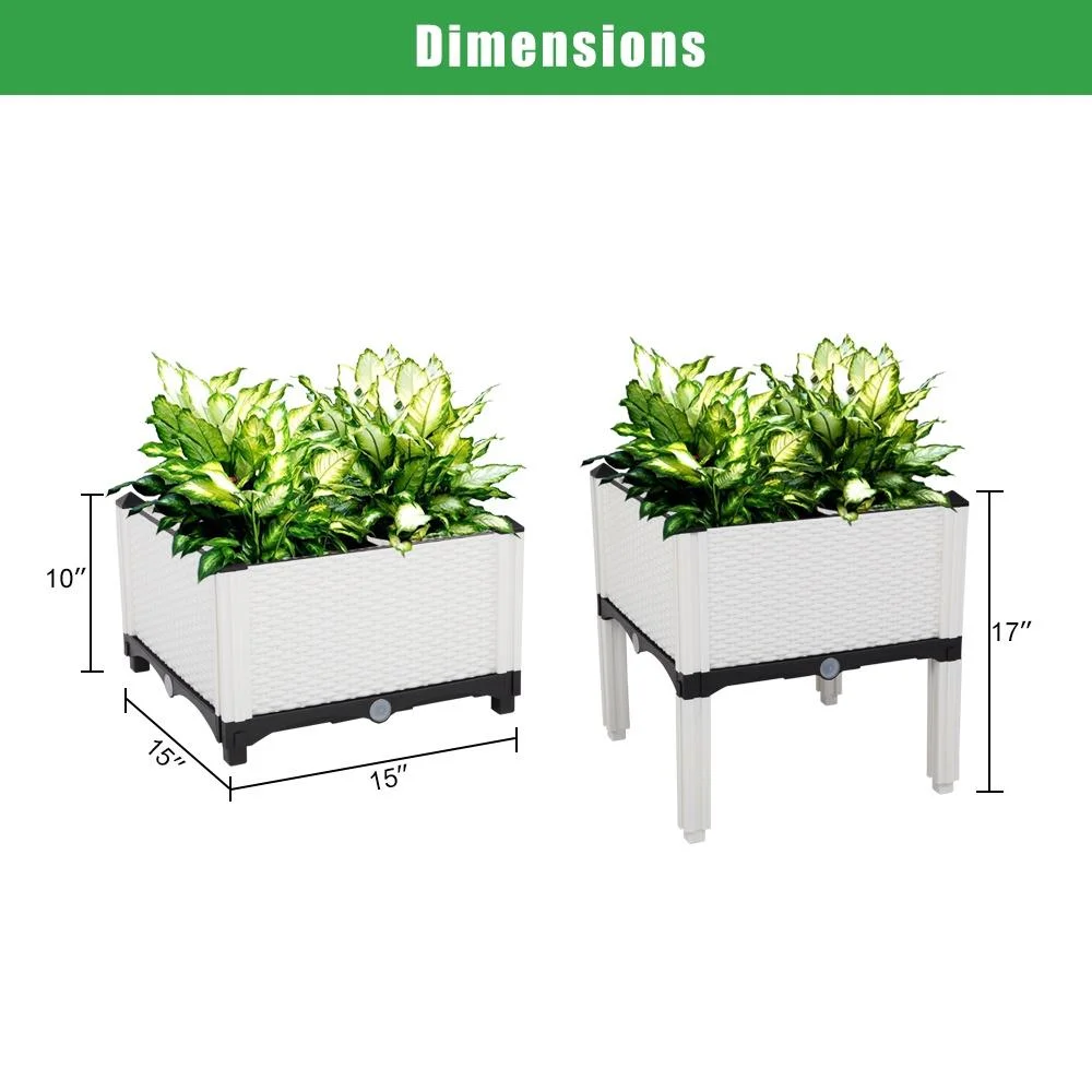 Plastic Raised Garden Bed Kit, Seizeen Planting Box Set of 2, Garden Plant Container Rattan Pattern, with Removable Legs, Drainage Hole, Free Combined DIY Design