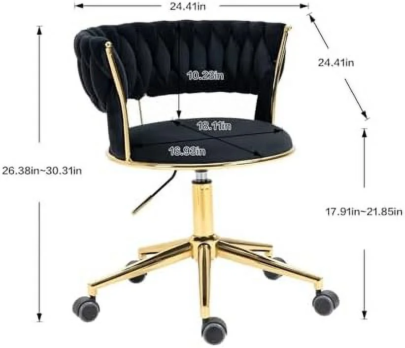 CHYTRE Swivel Shell Office Chair  Adjustable Height Home Computer Executive Desk Chair with Wheels  Velvet Upholstered Vanity Chair for Small Space  Living Room  Make-up  Studying  Navy