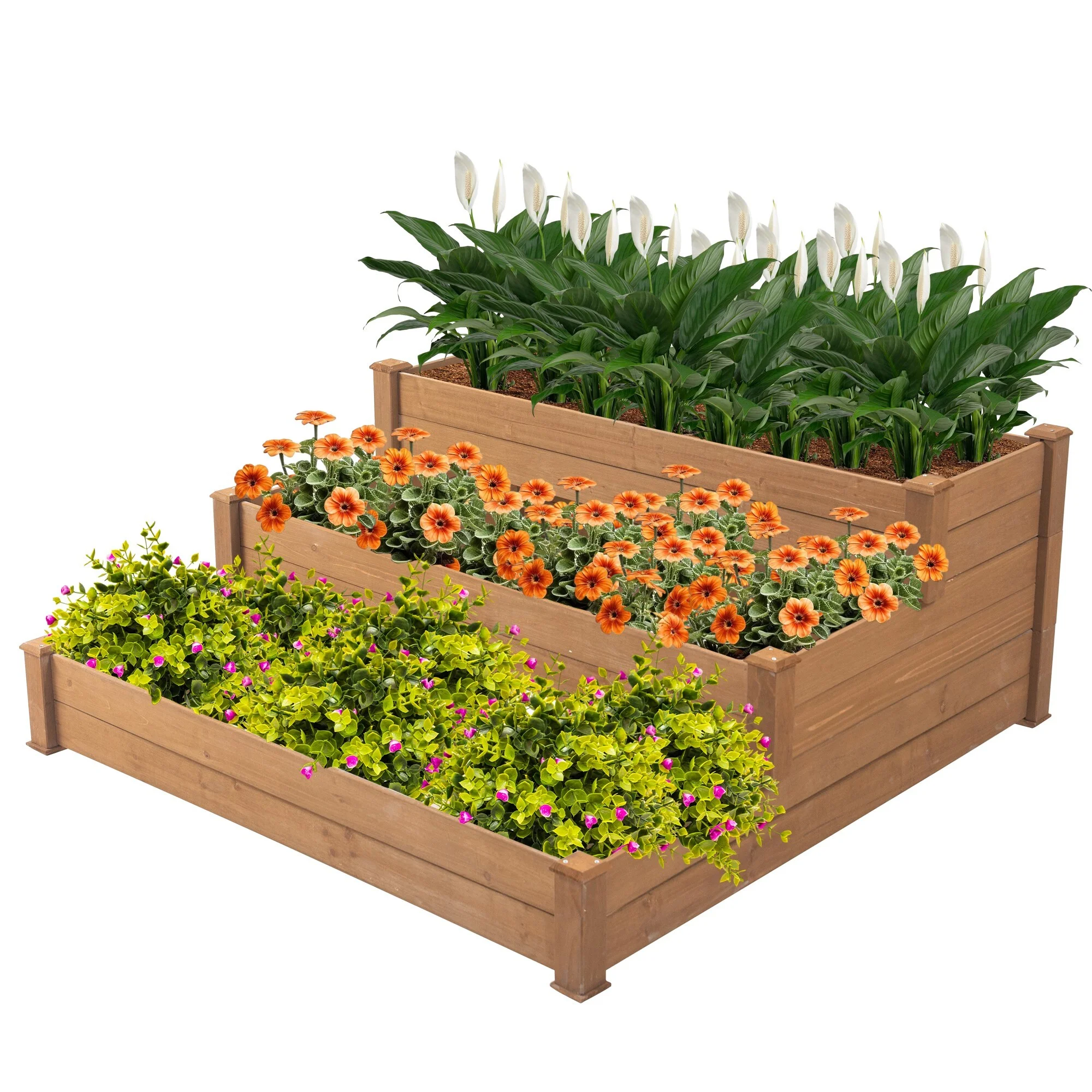 DFITO 3-Tier Fir Wood Raised Garden Bed Planter for Plants, Vegetables, Outdoor Gardening,48.6