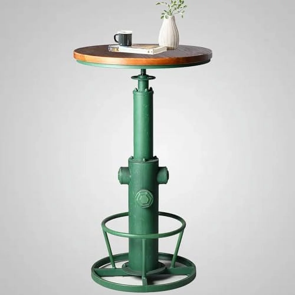 GVJMTKP Vintage 38.6-44.4inch Height Adjustable  Table Industrial Fire Hydrant Design Pub Tables Farmhouse Cafe Cocktail Desk Rustic Bistro Table Swivel Wooden Top