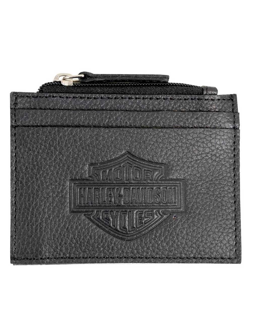Harley-Davidson Men's B&S Embossed Zip Top Pocket Leather Wallet BSE6983-BLACK, Harley Davidson